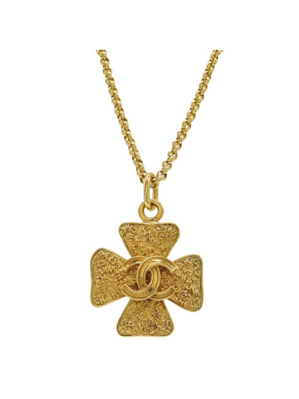 Chanel 95A Clover CC Logo Large Chain Pendant 2-Way Belt Gold Plated Necklace